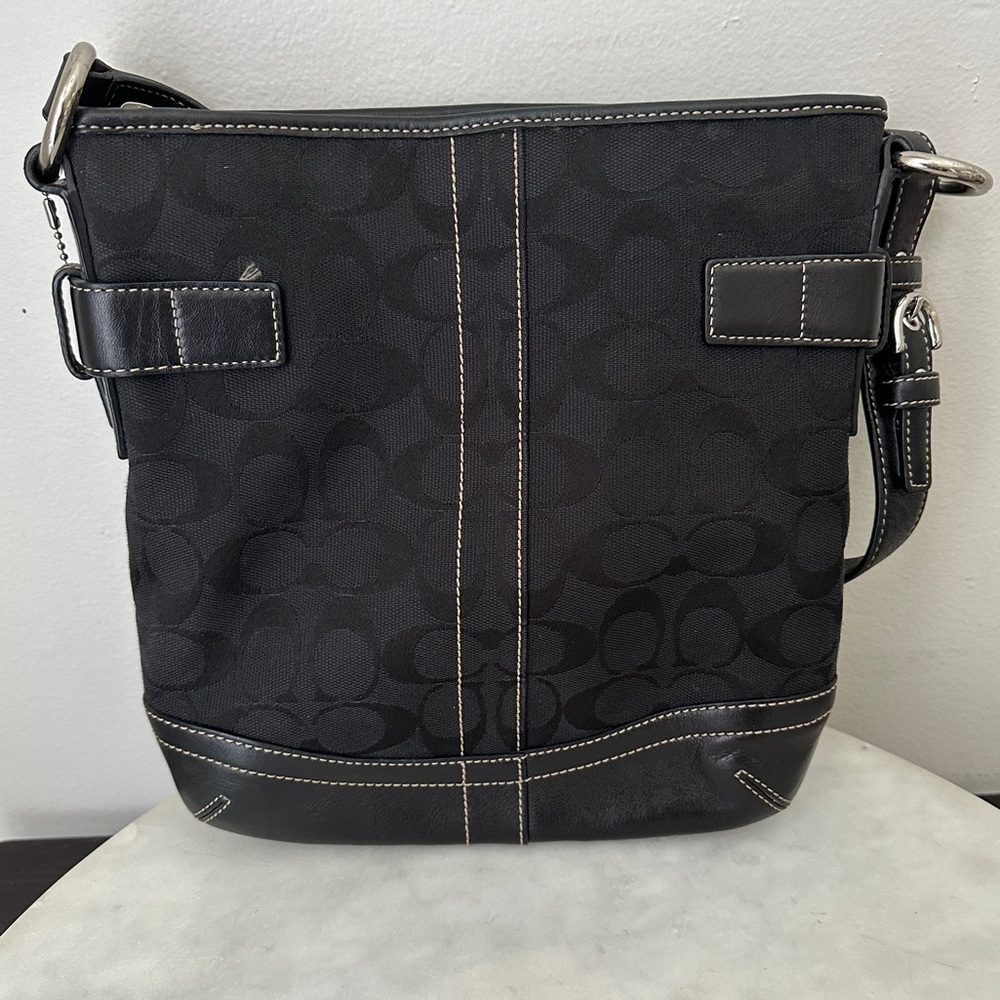 COACH Signature Restored Small duffle Purse Handbag Y2K Leather and canvas Black - Picture 2 of 11
